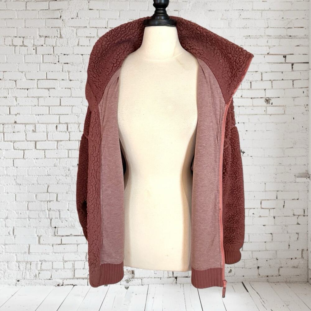 Prana Permafrost Jacket Fleece Zip Teddy Plush Ribbed Sz XL Deep Mauve Pink Warm - Picture 9 of 13
